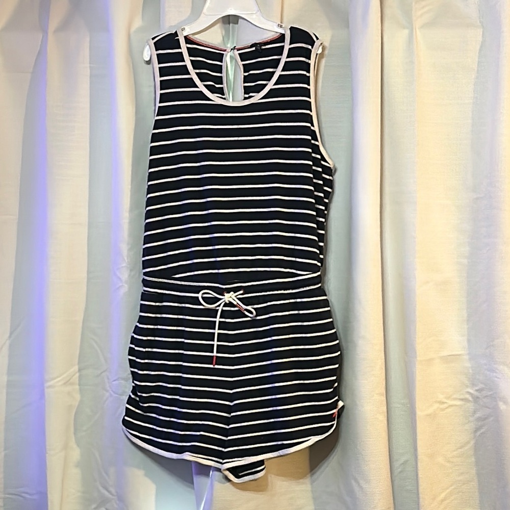 Nautica Navy and White Striped Top with Keyhole Back